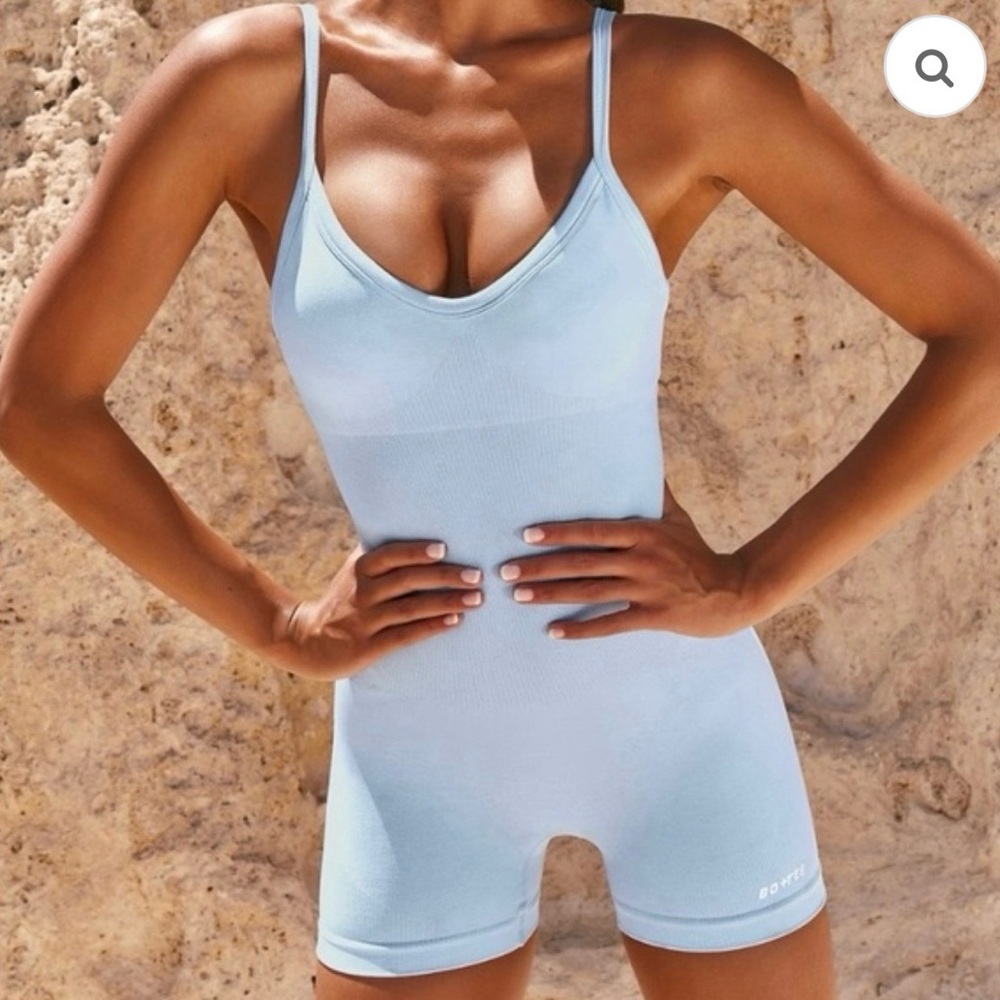 Women's Light Blue Onesie Jumpsuit Activewear Gym Romper